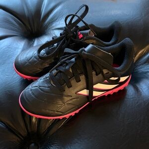 adidas Kids Black Soccer Sneakers with Pink Accents